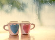 two lovely glass on rainy day window background